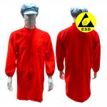 Cleanroom Red 5mm Grid ESD Antistatic Safety Coat With 98% Polyester 2% Carbon Fiber for sale