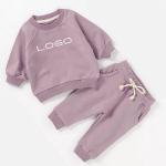 2 PCS Autumn Kids French Terry Sweatshirt Set With Neck Tape Design Long Sleeve Tracksuit Lounge Sets For Toddlers for sale