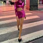 Metallic Shiny Sexy Women'S Casual Dress Midriff-Fitting Party T-Dress Buttock for sale