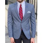 Slim Fit Business Casual Suit Jacket Plaid Blue Cotton Blazer for sale