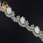 Home Textile Handmade Embroidery Lace Trim 3D Flower Decorative With Beads for sale