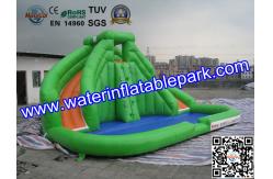 China CE / UI Green Bouncy Inflatable Slide Water Jumper With Swimming Pool supplier