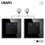 86 Types R Series Modern Black Wall Light Switch Push Control Tempered Glass Panel Compatible With UK/EU/FR for sale