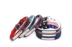 China Adjustable PU Leather Dog Collars Custom Pet Collar Leash supplier