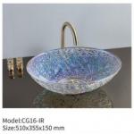 Unique Design Counter Top Tempered Glass Hand Wash Basin Above Counter Mounted Crystal Colorful Sink Bowl for Bathroom for sale