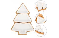 China Festive Bamboo Table Tray with Three Removable Ceramic Dishes and Christmas Tree Shape supplier