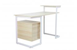 China 2 Storage Drawers Modern Computer Desk White Oak Elegant With Elevated Shelf supplier