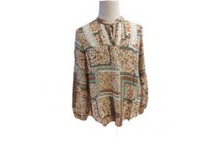 China Lace Up Neck Yarn Dyed 98% Viscose Chain Print Blouse supplier