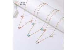 China Heart Pink Ocean Blue Thin Chain Choker 18k Gold Plated Diamond Zircon Charms supplier