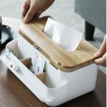 Removable White Plastic Tissue Box Cover PS Rubber Wood