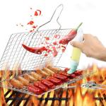 ISO9001 Stainless Steel BBQ Tools And Accessories Folding Grill Basket With Handle