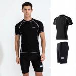 Simple Two Piece Mens Swimsuit Short Sleeved Male Swimming Costume for sale