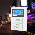 Advertising LCD Screen Cell Phone Charging Stations , White Cell Phone Charging Kiosk for sale