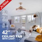 3 Clear Blades Golden modern retractable ceiling fan With LED Light for sale
