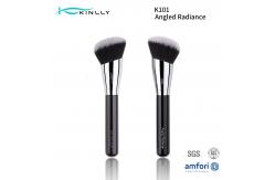 China Large Angled Luxury Makeup Brush With Copper Ferrule Wooden Handle supplier