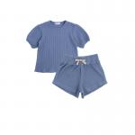 2 PCS Waffle Short Puff Sleeve Tshirts 100% Cotton 6T Casual for sale