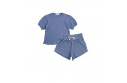 China 2 PCS Waffle Short Puff Sleeve Tshirts 100% Cotton 6T Casual supplier