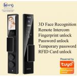 Qleung S555Max Face ID Video Intercom Fingerprint Recognition Card Key Code Tuya App Remote Control Smart Door Lock for sale