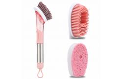 China Stainless Steel Handle Scrubber Brush With 3 Replacement Head supplier