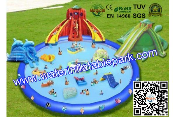 Customized Outdoor Inflatable Water Park for Adults , Inflatable Pool Water Slides