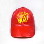 Speical material polyester leather custom printed tiger logo red metal sunday buckle baseball caps for sale