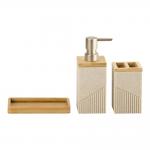 Sand Polyresin Bathroom Caddy Wood Part Ribbed Vertical Stripe Bathroom Soap Dispenser Pump for sale