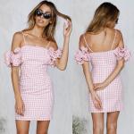 China 2018 New Arrivals Clothing Ruffled Sleeve Pink Gingham Women Dresses Summer for sale