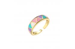 China Enamel Rainbow Dripping Oil Rings 18k Gold Plated Brass Ring Rhombus Triangle Open supplier