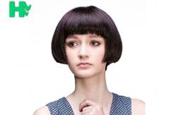 China Synthetic Heat Resistant Choppy Short Bob Wigs With Bangs 8 Inch Length supplier