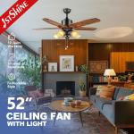 Support Dimmer 52 Inch Ceiling Fan with 5 Wooden Blades and Pull Chain 110-240V Input for sale