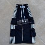 Custom Mens Double Waisted Striped Loose Track Pant Double Layer Waist Multiple Pocket Cargo Baggy Sweatpants for sale