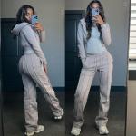 Custom Embroidery Distressed Crop Top Zip up Hoodie Sweatsuit Joggers Pants Women Distressed 2 Piece Sweatpants and Hoodie Set for sale