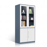 Double Tiers Two Glass Door Metal File Storage Cabinet With Adjustable Shelf for sale