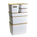 Countertop PP Plastic Storage Organizer With Bamboo Lid For Kitchen