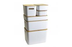 China Countertop PP Plastic Storage Organizer With Bamboo Lid For Kitchen supplier
