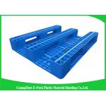 1200 * 800mm Blue Plastic Pallets With Three Runners , Plastic Skids Pallets Virgin HDPE