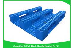 China 1200 * 800mm Blue Plastic Pallets With Three Runners , Plastic Skids Pallets Virgin HDPE supplier