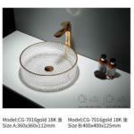 Crystal Tempered Glass Counter Top Wash Hand Basin with Antique Pattern Diamond Design for sale
