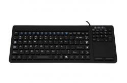 China EMC Emission 107 Keys Waterproof Silicone Keyboard 100mA With Mouse Touchpad supplier