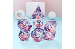 China Pink Liquid Flowing Sand Resin Polyhedral Dice Multi - Noodle Tablet Game Dice Set supplier