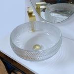 Clear Glass Vessel Basins Crystal Round Artistic 10 Inch Vessel Sink Countertop for sale