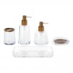 Round Shape Clear Glass Bathroom Accessories Set with Wood Part Soap Dispenser for sale