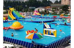China Unitized Amusement Inflatable Water Parks , Blow Up Water Slide With Bracket Pool supplier
