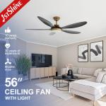 1stshine 56 Dimmable LED Lighting Ceiling Fan with 5 Black ABS Blades ROHS Certified for sale