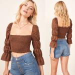 Womens Boho Clothing Linen Smocking Blouses For Women for sale