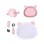 Bear Shape Silicone Baby Feeding Set 6Pcs BPA Free Suction Bowl With Lid for sale
