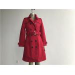Red Ladies Wool Coat , Melton Trench Coat With Self Fabric Belt / Contrast Plastic Button for sale