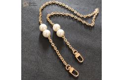 China DIY Bag Chain Strap , Pearl Purse Flat Metal Chain Strap With Buckle supplier
