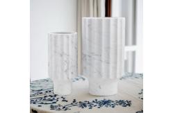 China Italian Carrara Decorative Stone Vase White Fluted Stone Flower Vase supplier