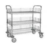 3 Tier Electrostatic Discharge Chrome Wire Shelving Trolley For ESD Industry for sale